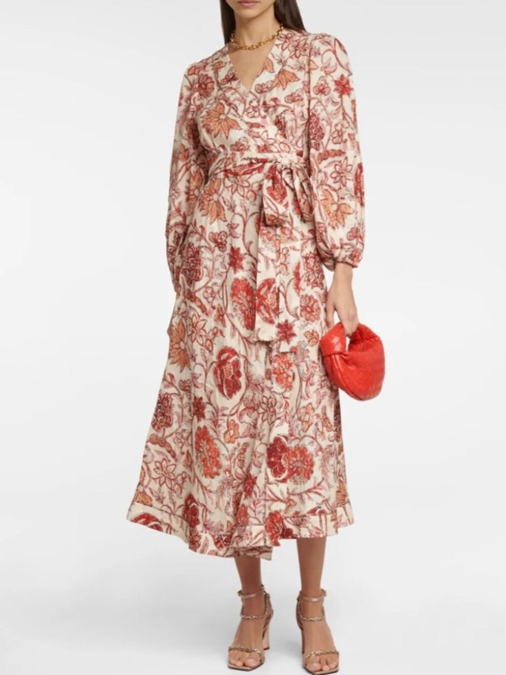 Zimmermann Linen Wrap Dress Pink Flowers